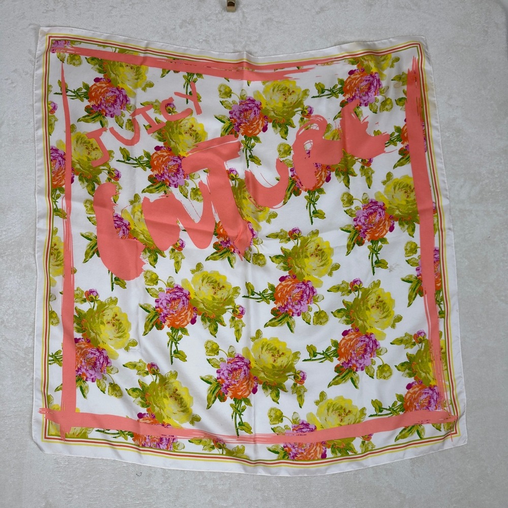 Juicy Couture Floral Print Square 100% Silk Scarf Y2K Hair/Neck/Purse Accessory